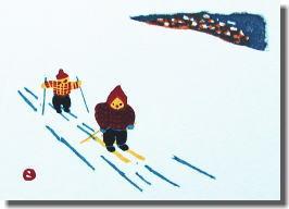雪の小品集　スキー二人