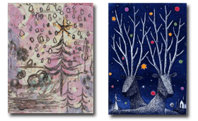LITTLE CHRISTMAS 小さな版画展
中島奈津子「森に降る雪」 木版画
綿引明浩「Stella Cantata・星の数」 銅版画